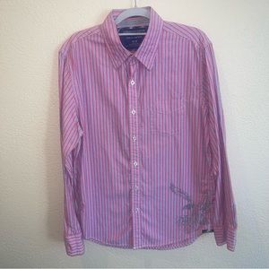 American Eagle Outfitters Pink & Blue Vintage Fit Striped Button Up Shirt